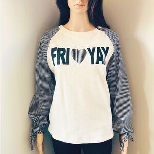Friyay Graphic Top w/ Plaid Sleeves